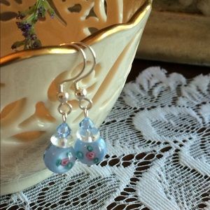 Powder Blue Rose Glass Earrings